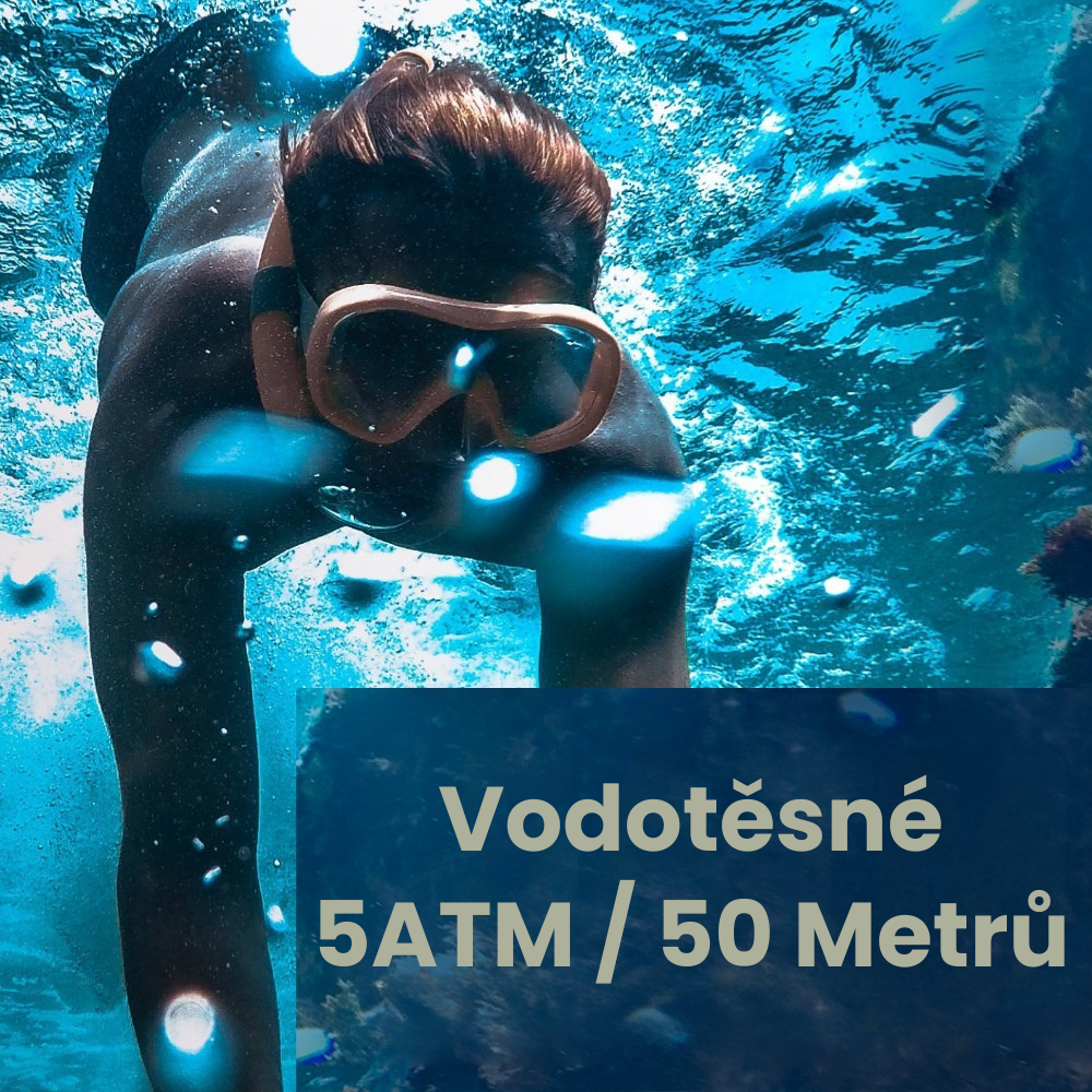 5ATM  50 Metrů Vodotěsné do 50 Metrů hloubky ve sladké i slané vodě. (1)